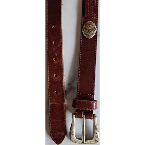 Vintage Fossil Belt Womens Medium Brown Leather Western Concho Medallion Rustic - Picture 5 of 12